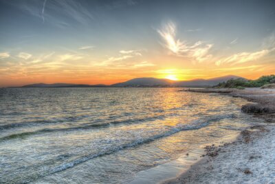 Fototapete Meerespanorama und untergehende Sonne