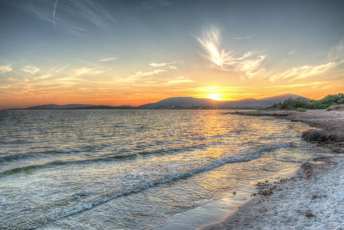 Fototapete Meerespanorama und untergehende Sonne