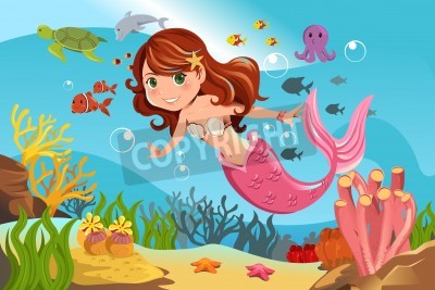 Fototapete Meerjungfrau mit rosa Schwanzflosse