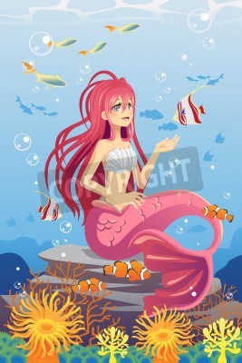 Fototapete Meerjungfrau sitzt auf dem Meeresboden
