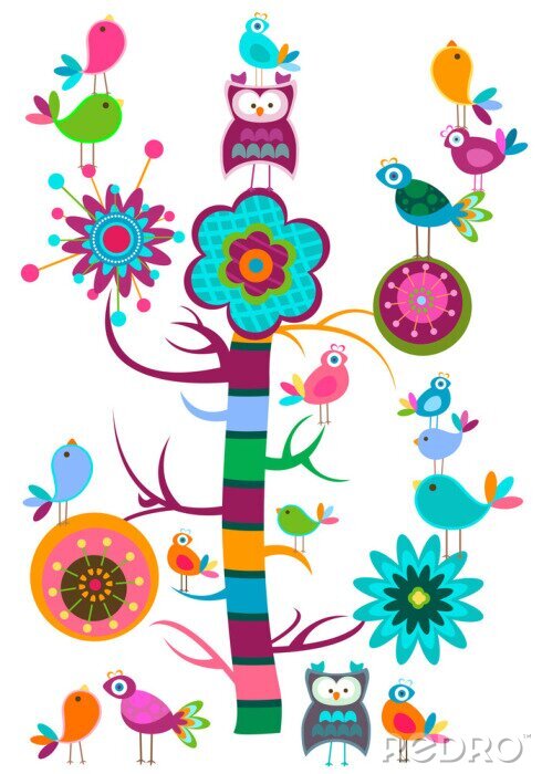 Fototapete Mehrfarbiges Motiv mit Tieren und Natur