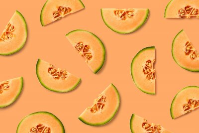 Fototapete Melone auf einem orangefarbenen Hintergrund