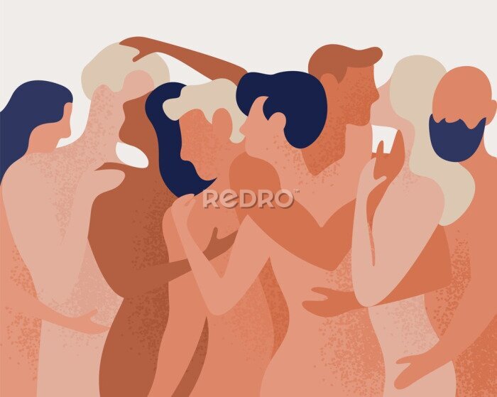 Fototapete Menschen die sich umarmen im Zeichenstil