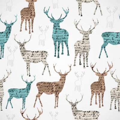 Fototapete Merry Christmas vintage reindeer grunge texture seamless pattern background  Vector file layered for easy editing 