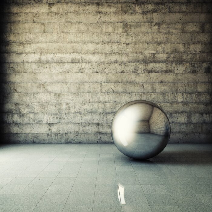Fototapete Metallkugel bei Mauer