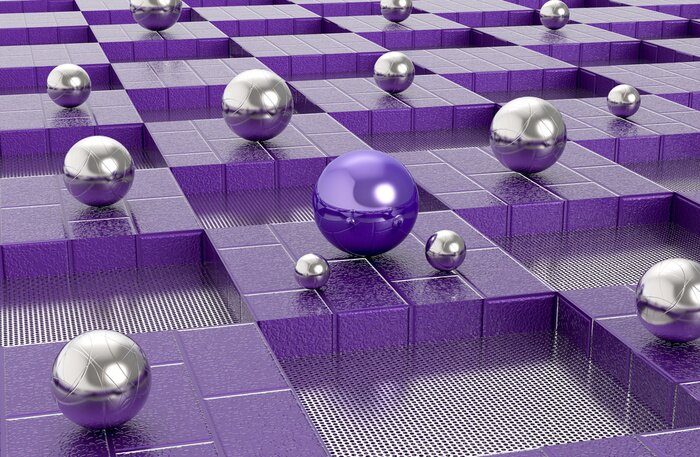 Fototapete Metallkugeln auf violettem Hintergrund
