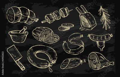 Fototapete Metzgerei-Symbole auf einer Tafel