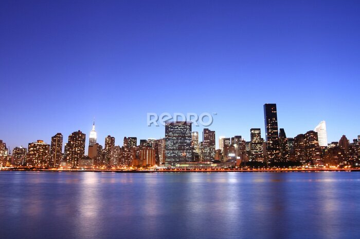 Fototapete Midtown Manhattan Skyline bei Nacht Lichter, NYC
