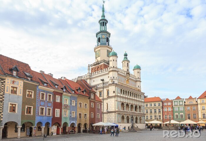 Fototapete Mietshäuser und Rathaus in Poznan