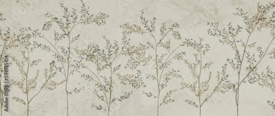 Fototapete Minimalistic art background with hand drawn forest or garden trees. Botanical banner in scandinavian style for wallpaper design, print, textile, interior design, poster, packaging.