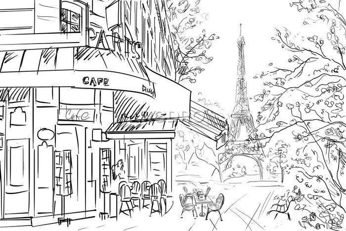 Fototapete Minimalistische Illustration einer Straße in Paris