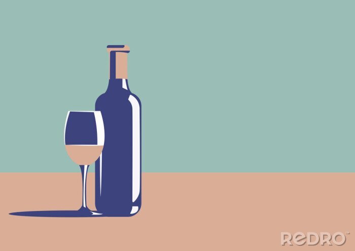 Fototapete Minimalistische Illustration mit Wein und Glas