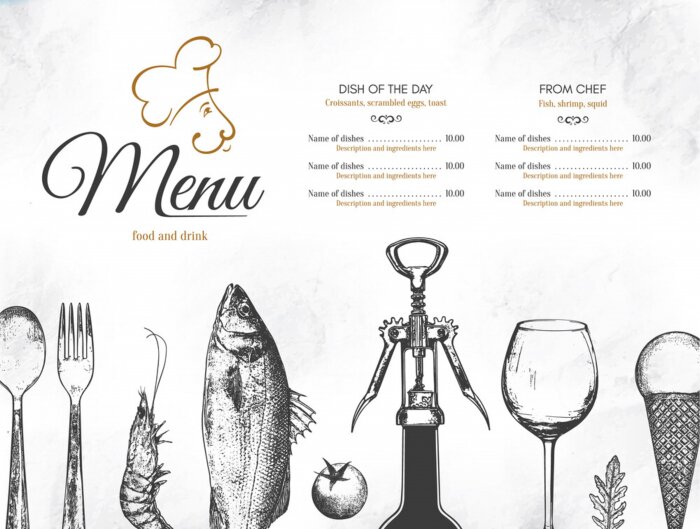 Fototapete Minimalistische Speisekarte im Restaurant