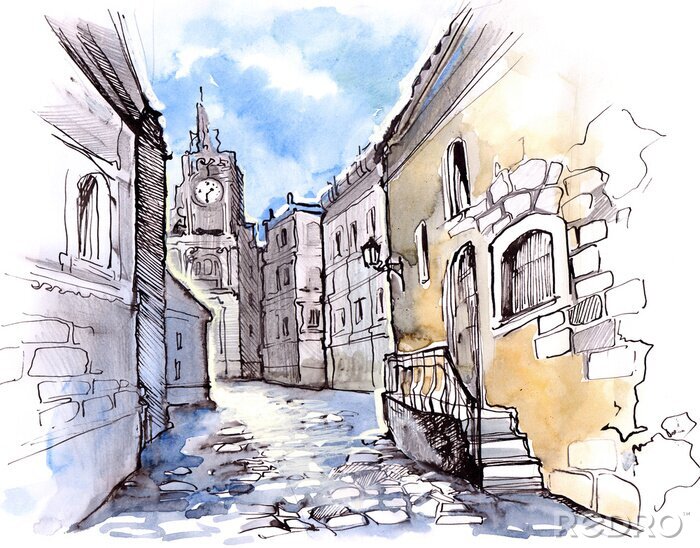 Fototapete Mit Aquarell gemalte London-Altstadt