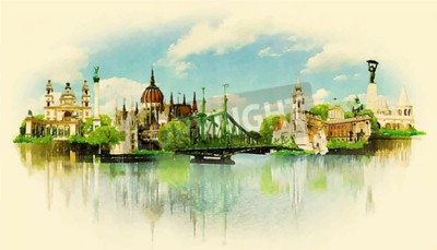 Fototapete Mit Aquarell gemaltes Schloss