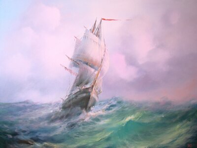 Mit Aquarell gemaltes Segelschiff