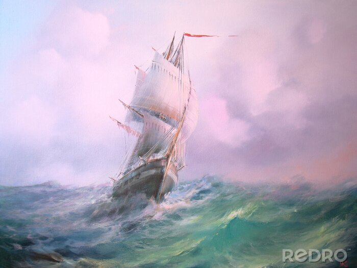 Fototapete Mit Aquarell gemaltes Segelschiff