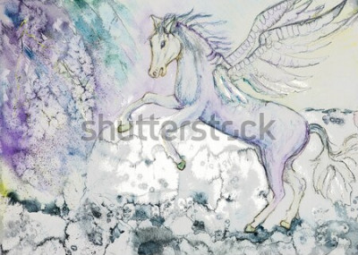 Fototapete Mit Aquarellfarbe gemalter jugendlicher Pegasus