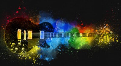 Fototapete Mit buntem Staub bestreute schwarze Gitarre