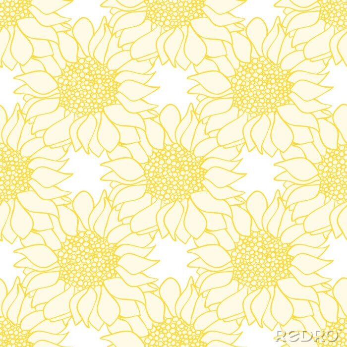 Fototapete Mit Linie gemalte gelbe Sonnenblumen