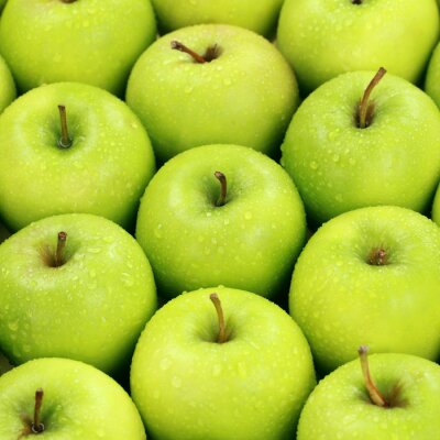 Fototapete Mit Wasser bedeckte grüne Äpfel