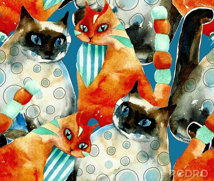Fototapete Mit Wasserfarbe gemalte Katzen im Stil der Pop-Art