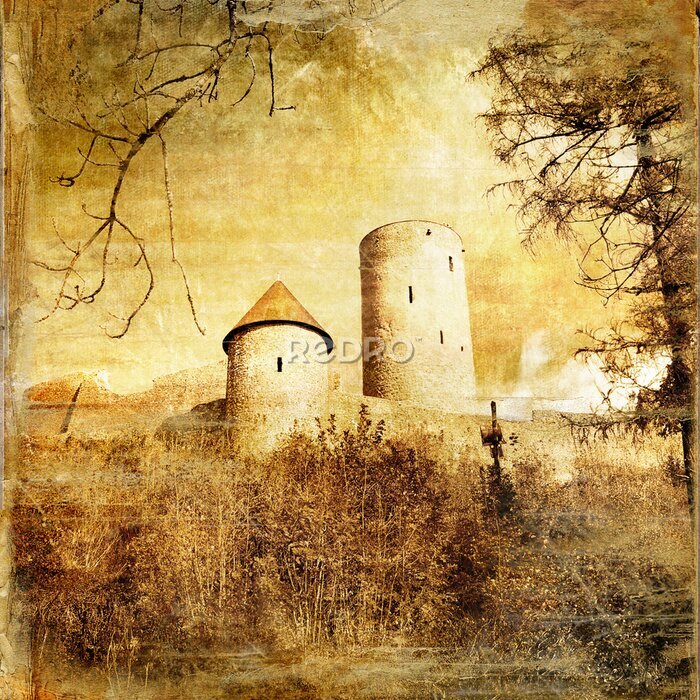 Fototapete mittelalterliche Burg (Deutschland) - getönten Bild im Retro-Stil