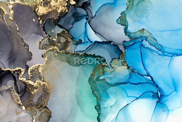 Fototapete Modern hand painted artwork of abstract transparent alcohol ink background. Art for design