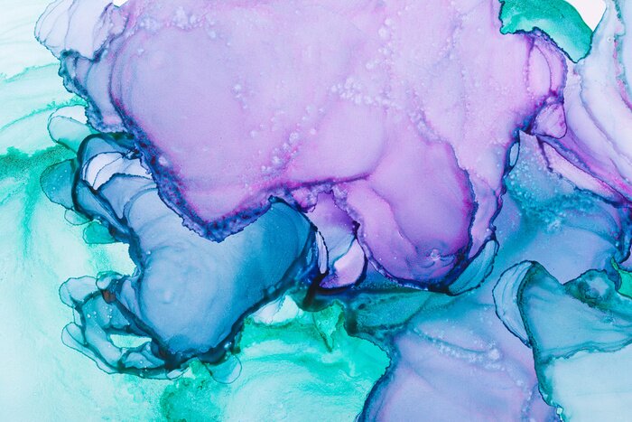 Fototapete Modern hand painted artwork of abstract transparent alcohol ink background. Art for design