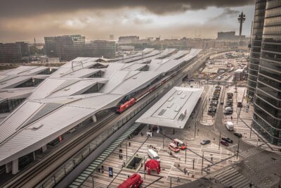 Fototapete Moderner Bahnhof mit Zügen