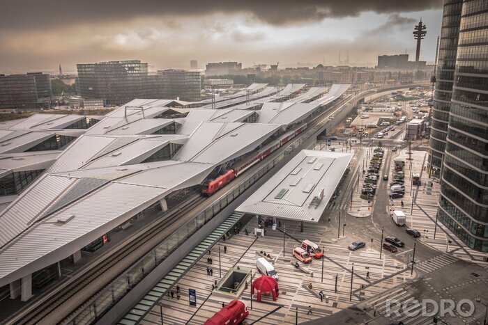 Fototapete Moderner Bahnhof mit Zügen