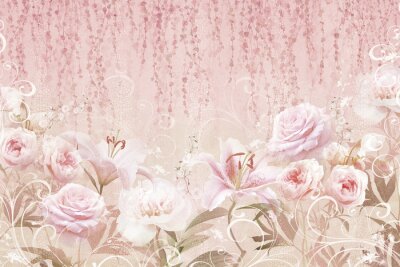 Fototapete Moderner Blumencollage im künstlerischen Stil