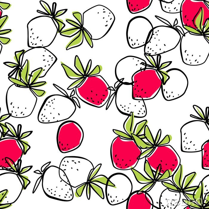 Fototapete Modernes Muster mit bemalten Erdbeeren