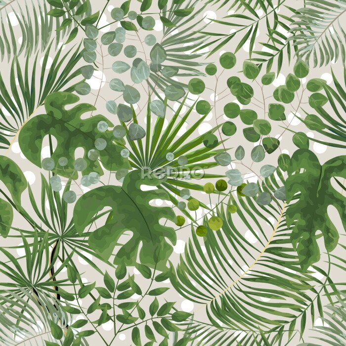 Fototapete Modernes Muster mit grünen tropischen Blättern