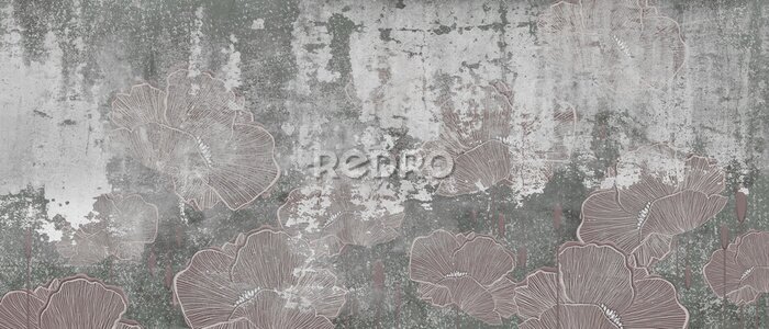 Fototapete Mohnblumen auf Beton