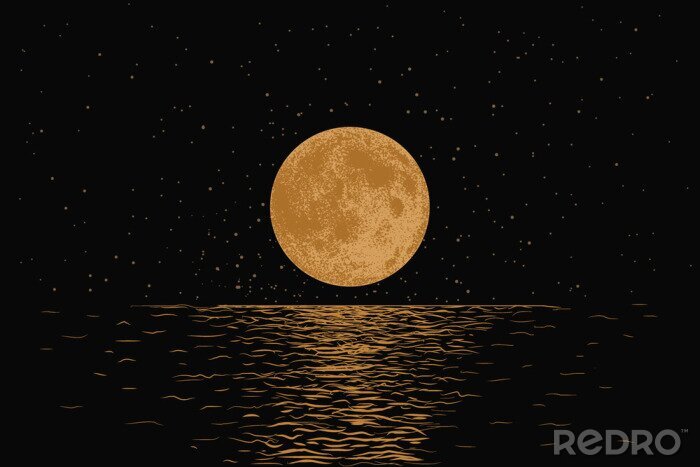 Fototapete Mond über einem Meer mit Lichtspiegelung im Wasser