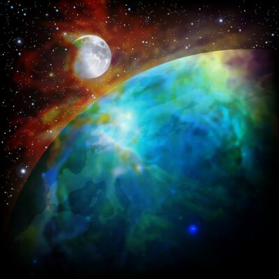 Fototapete Mond und Erde in Galaxie