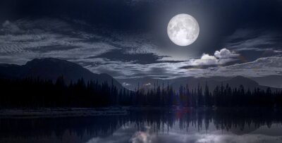 Fototapete Mondlicht über einem See in den Bergen