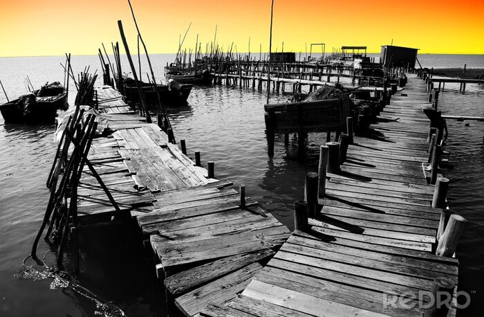 Fototapete Monochromatische Ansicht des Hafens