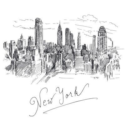Fototapete Monochromatische Skizze von New York City