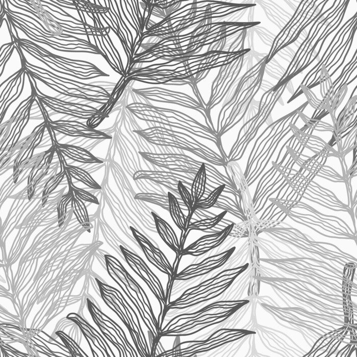 Fototapete Monochrome tender dark and light gray tropical leaves seamless pattern. Trendy abstract vector texture with exotic fern leaves for textile, wrapping paper, surface, cover, web design, background
