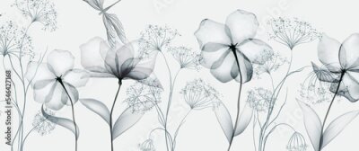 Fototapete Monochromes Blumen- und Libellenmuster