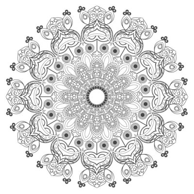 Fototapete Monochromes Mandala auf weißem Hintergrund