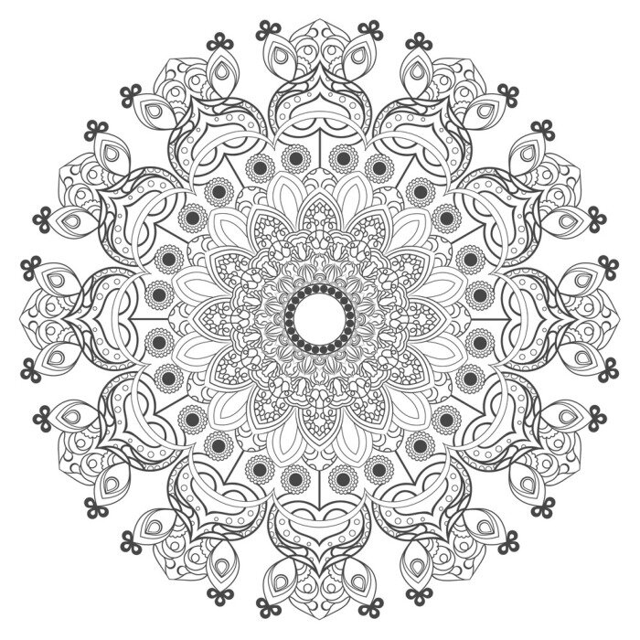 Fototapete Monochromes Mandala auf weißem Hintergrund