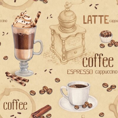 Fototapete Motiv des Kaffees mit Desserts