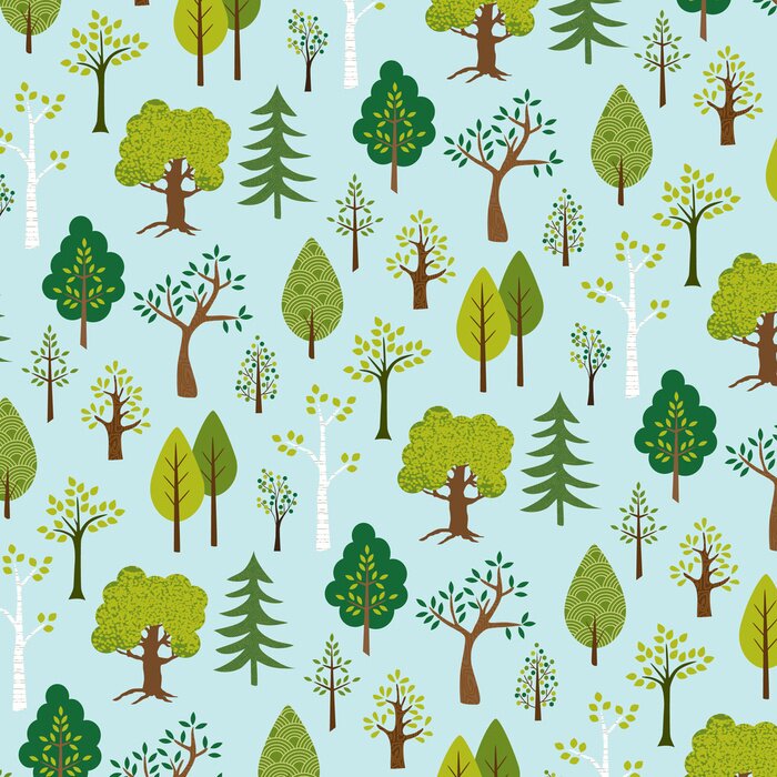 Fototapete Motiv mit Bäumen auf blauem Hintergrund