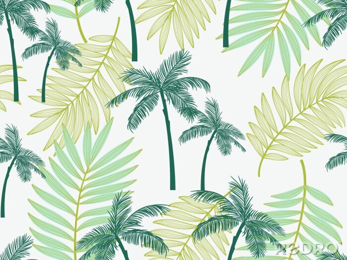 Fototapete Motiv mit Palmen und Blättern