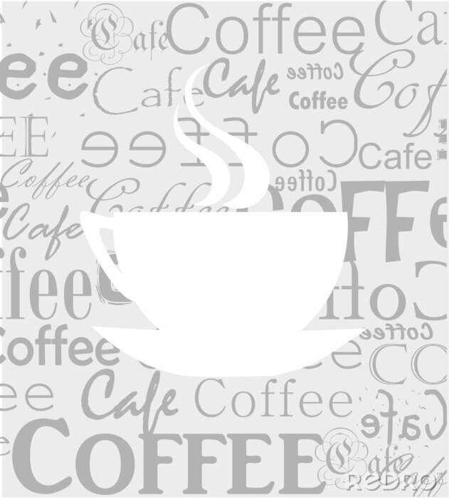 Fototapete Motiv von Kaffee und Aufschriften in Grau