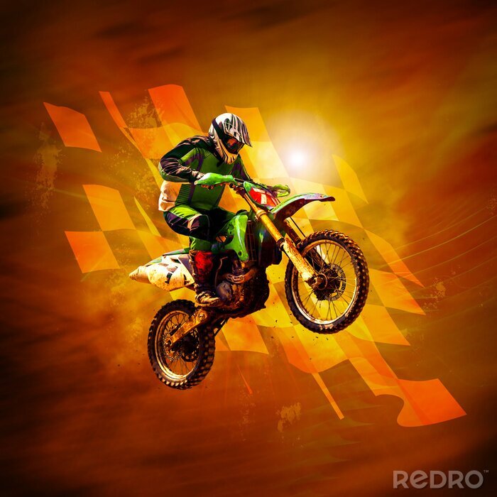 Fototapete Motocross auf orangefarbenem Hintergrund