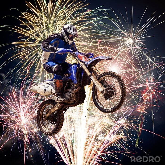 Fototapete Motorrad mit Feuerwerk im Hintergrund